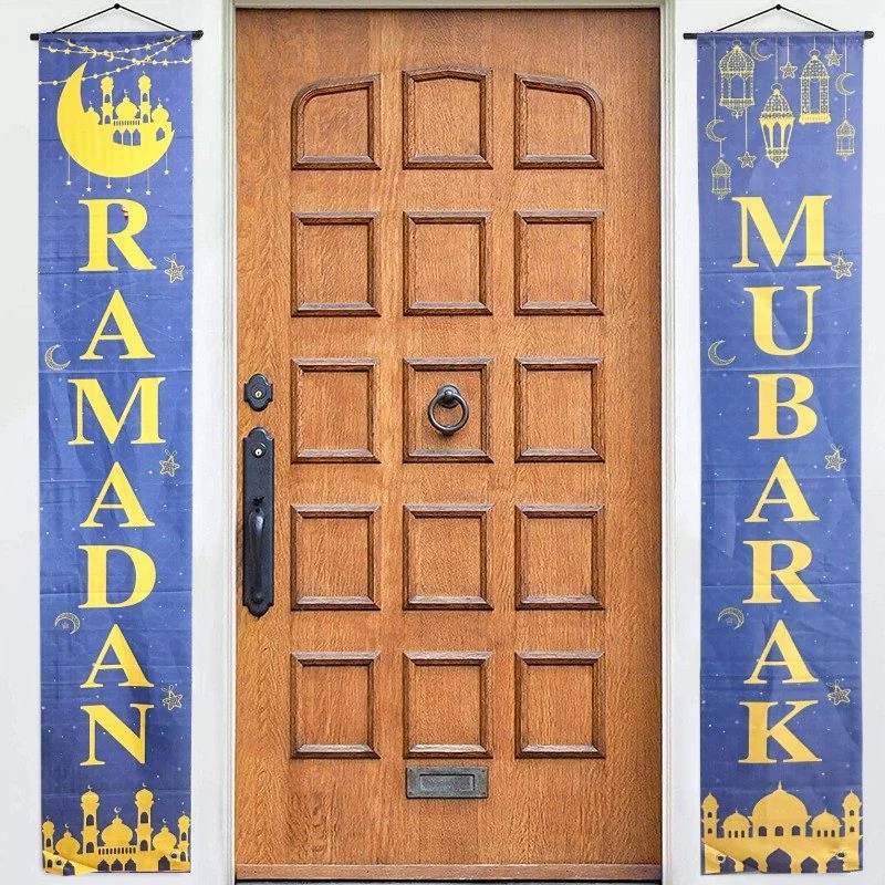 Ramadan Mubarak Wreath with LED Light EID Gift Stickers, White with Gold Foil.