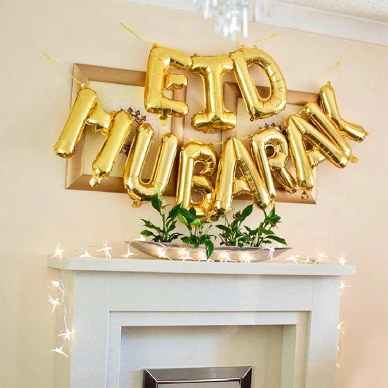Eid Lettering Foil Balloon Garland Set 10pcs Gold