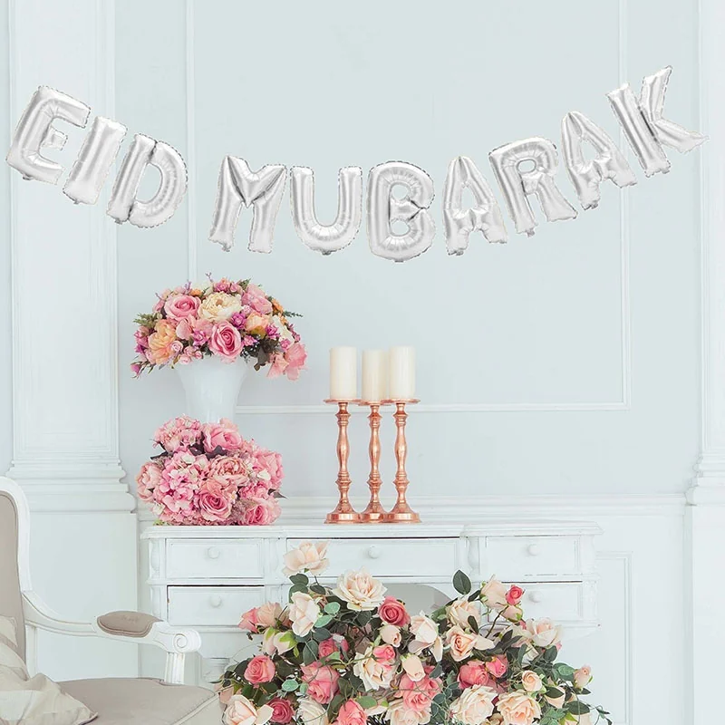 Eid Lettering Foil Balloon Garland Set 10pcs Silver