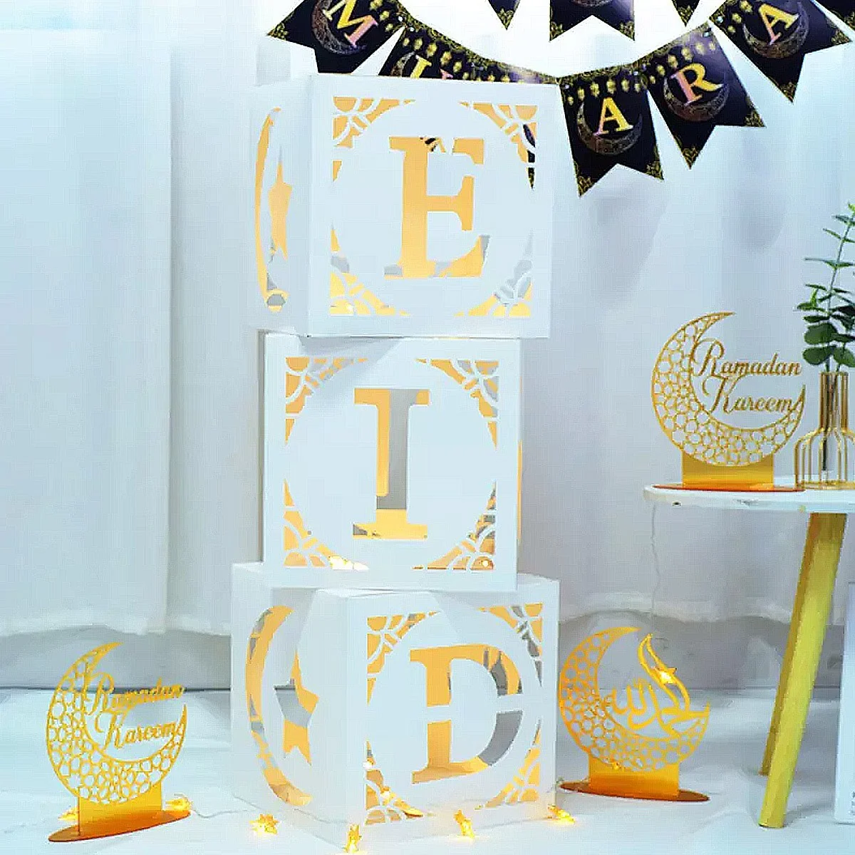 Eid Paper Box with LED light 1 set 3pcs