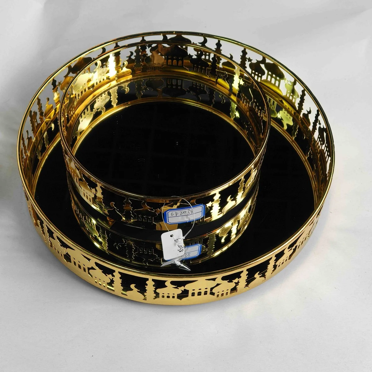 EID Golden Mirror Round Serving Tray 60pcs