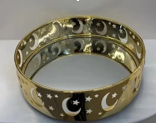 EID Golden Mirror Round Serving Tray 36pcs