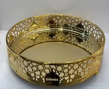 EID Golden Mirror Round Serving Tray 36pcs