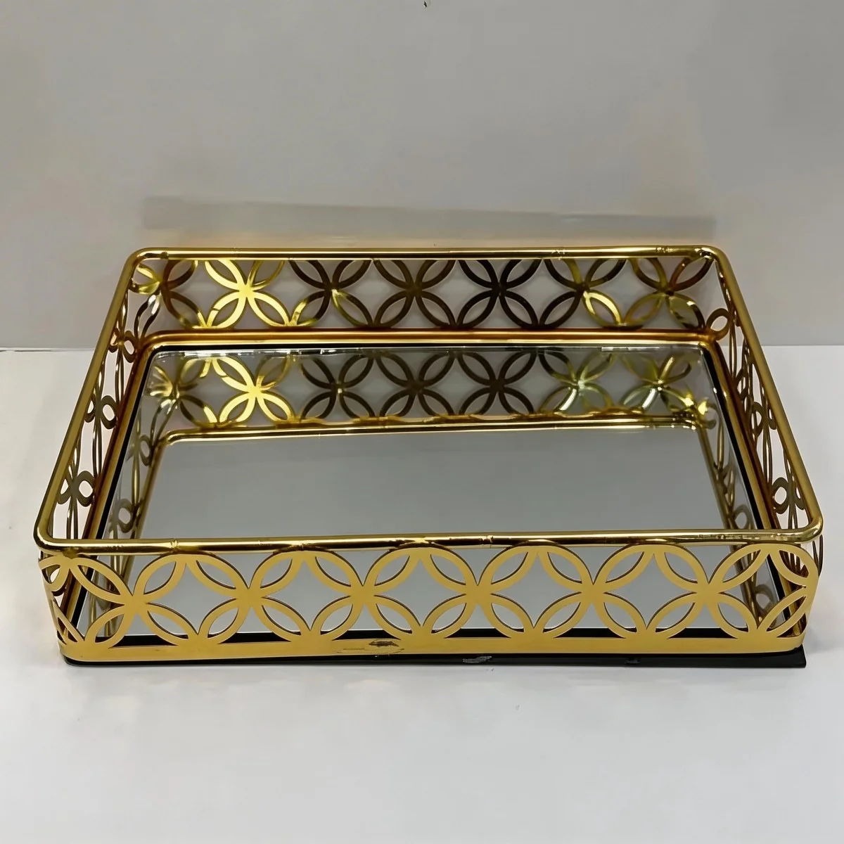 EID Golden Mirror Rectangle Serving Tray 48pcs