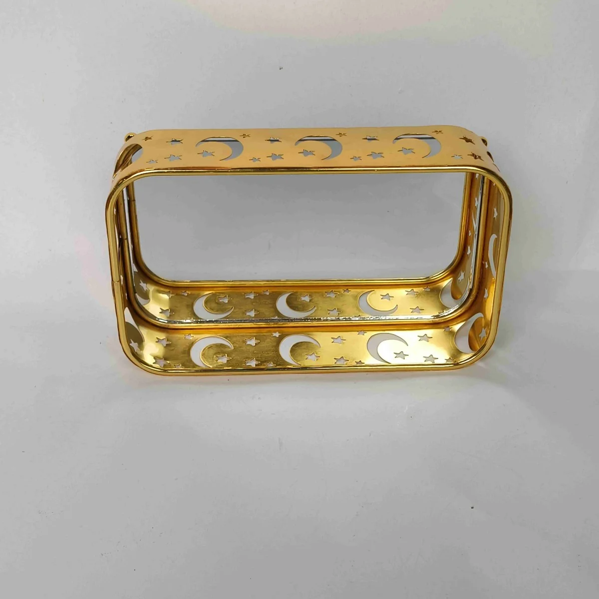 EID Golden Mirror Rectangle Serving Tray 60pcs — angle view