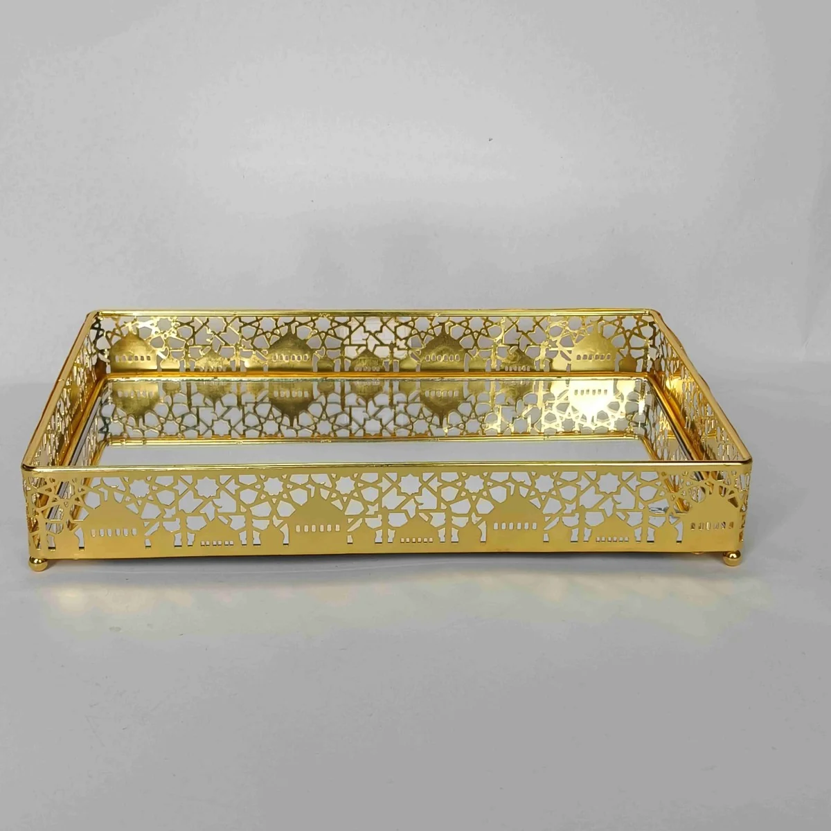 EID Golden Mirror Rectangle Serving Tray 48pcs — size reference