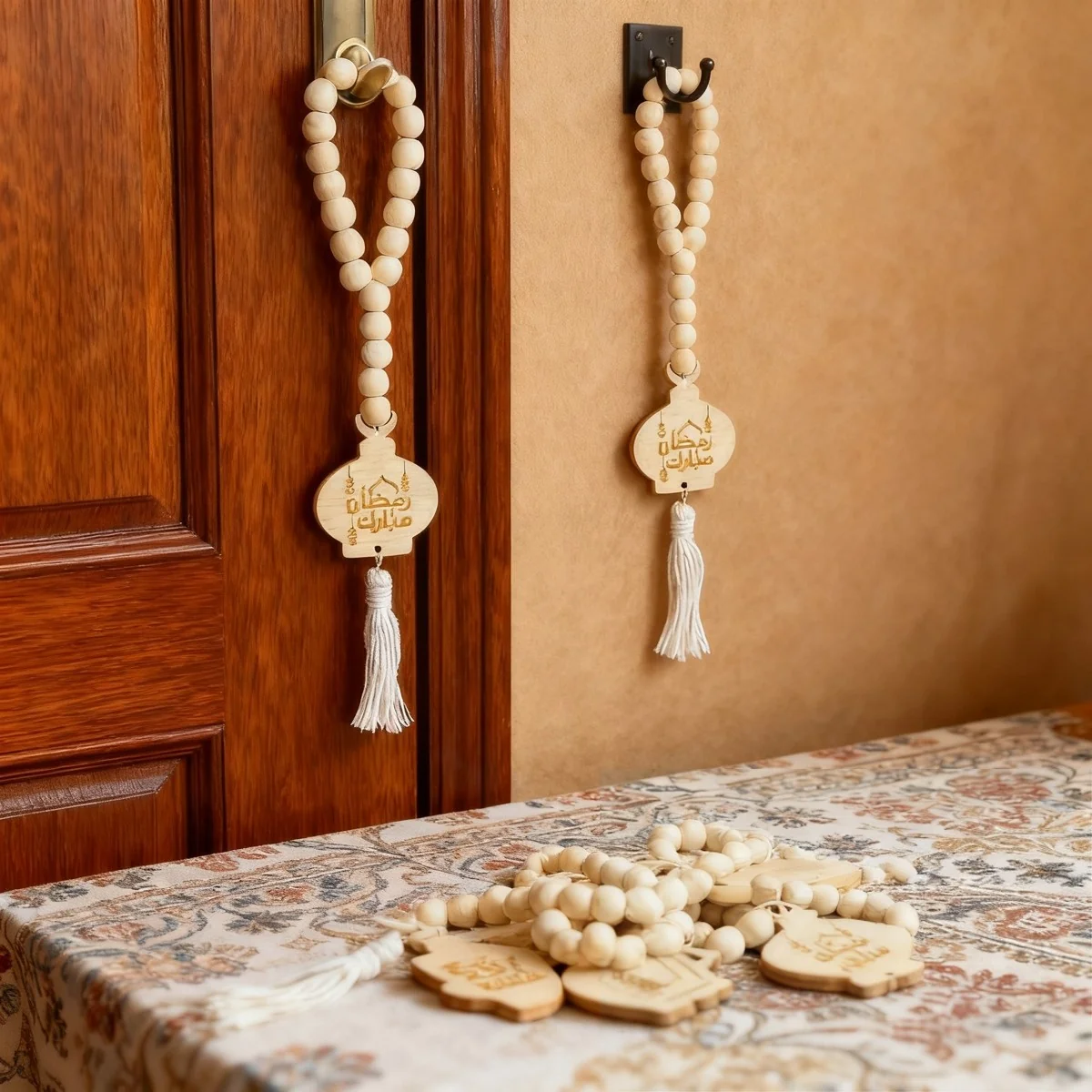 Ramadan Mubarak Wooden Bead Wall Hanging round wooden bead garland