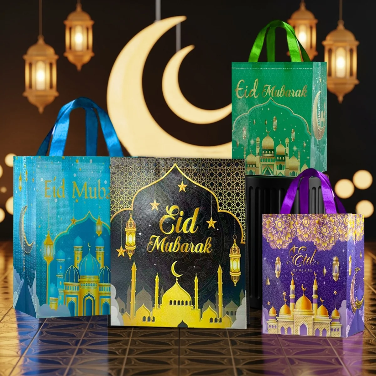 Ramadan gift bag - 4 pieces
Black large + Blue large + Green small + Purple small — detail